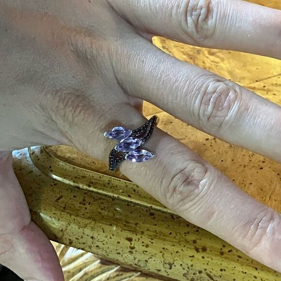 Moroccan Amethyst Red Garnet Sterling Silver Ring Size 9 - Picture 4 of 9